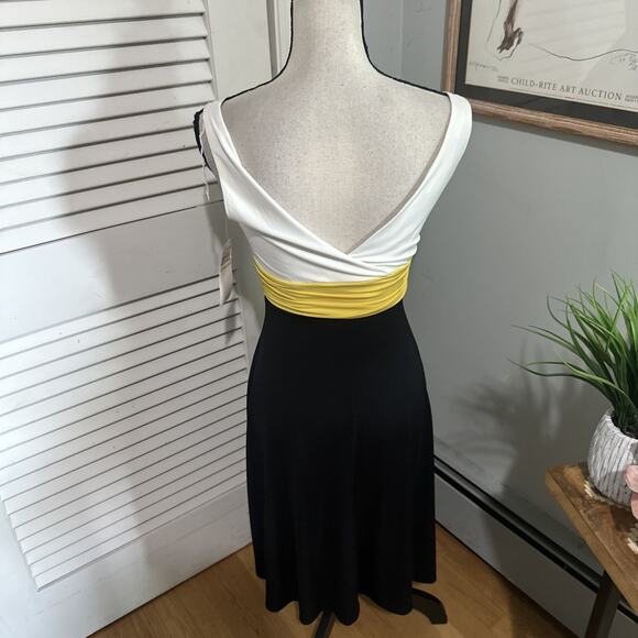 LONDON TIMES Womens Dress 4 White Black Color Block Retro Y2K Plunging V-Neck - Picture 4 of 10